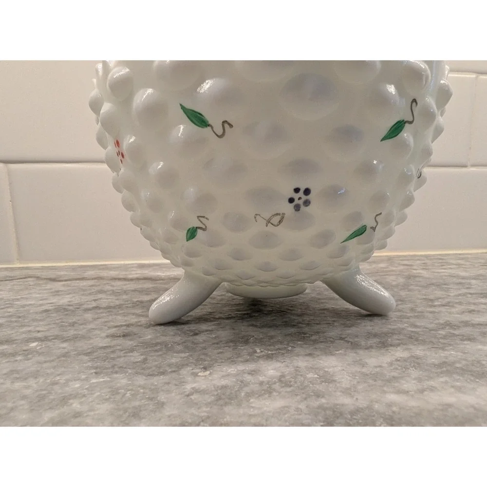 Vintage White Milk Glass‎ 3 Footed Hobnail Bowl Candy Dish 5